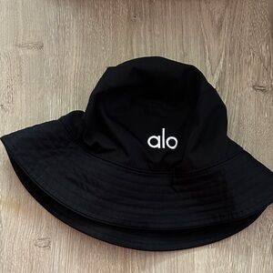 ALO Yoga Black Bucket Hat with White Logo